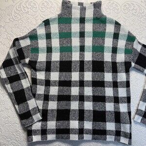 Christian Siriano New York Sweater Womens XS Black Plaid Chunky Knit Turtleneck